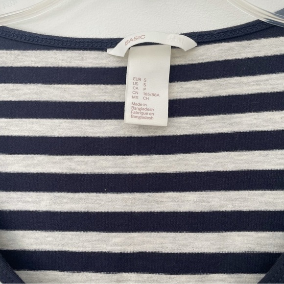 H&M Basic Knit Striped Long Sleeve Bodycon Navy Gray Dress - Picture 3 of 4